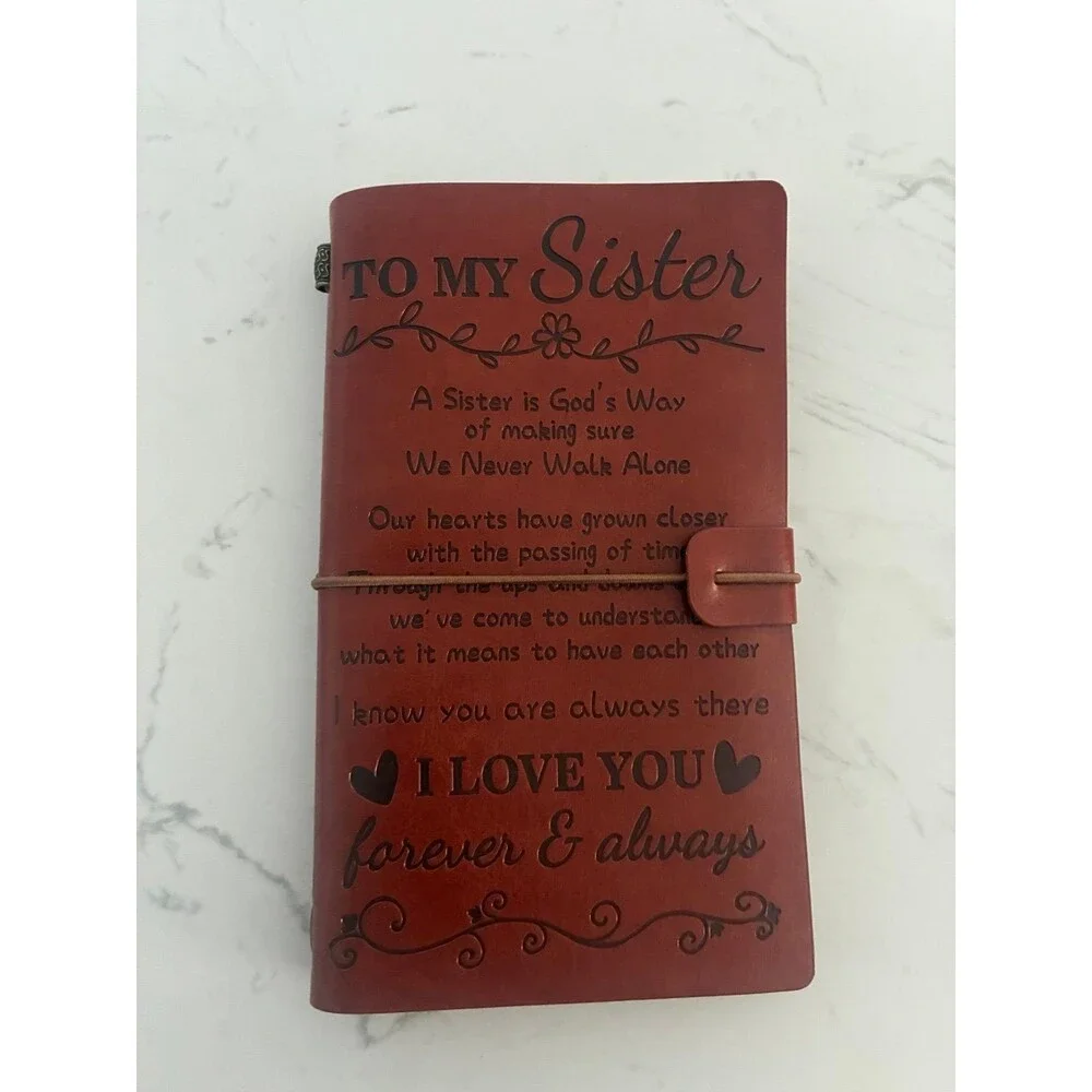 To My Sister Leather Style Journal Notebook with Pen Holder & Lined Pages New